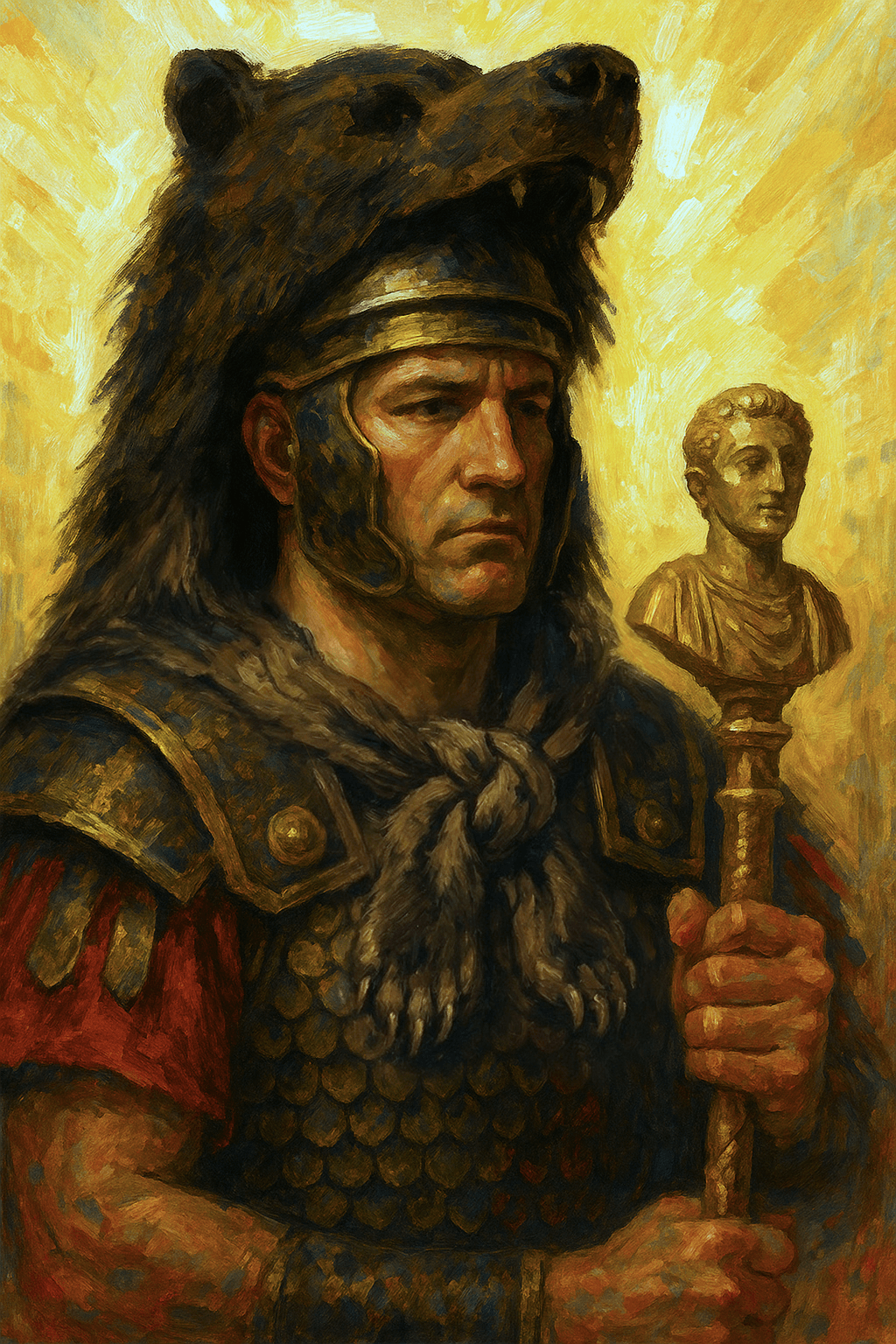Imaginifer de la légion romaine du Haut-Empire, en armure.